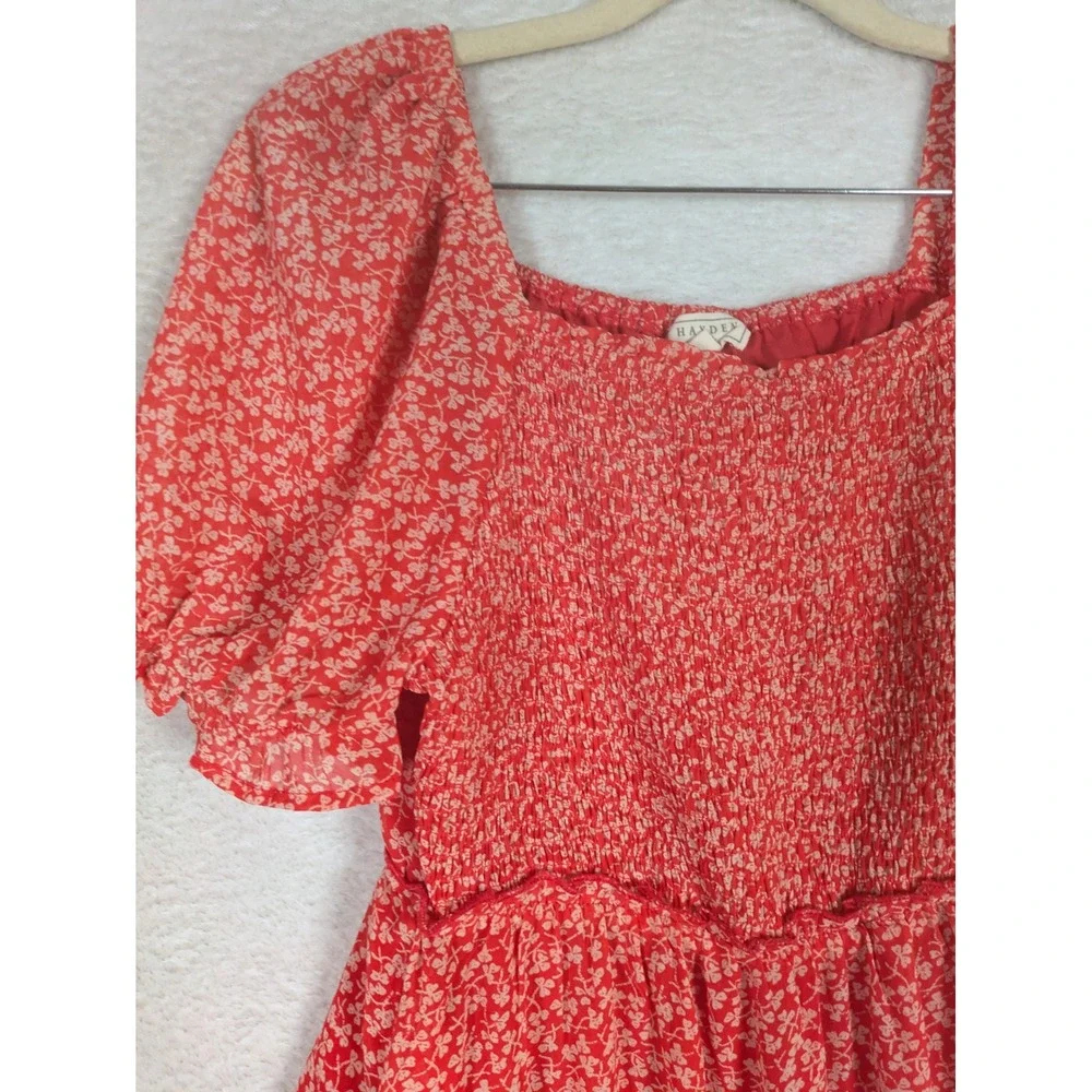 Hayden Girls Dress Girl's XL Red Floral Smocked Tiered Puff Sleeve